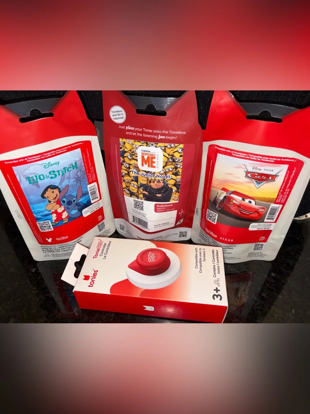 Tonies Bundle - 3 Audio Characters (Cars, Lilo & Stitch, Minions) + Controller